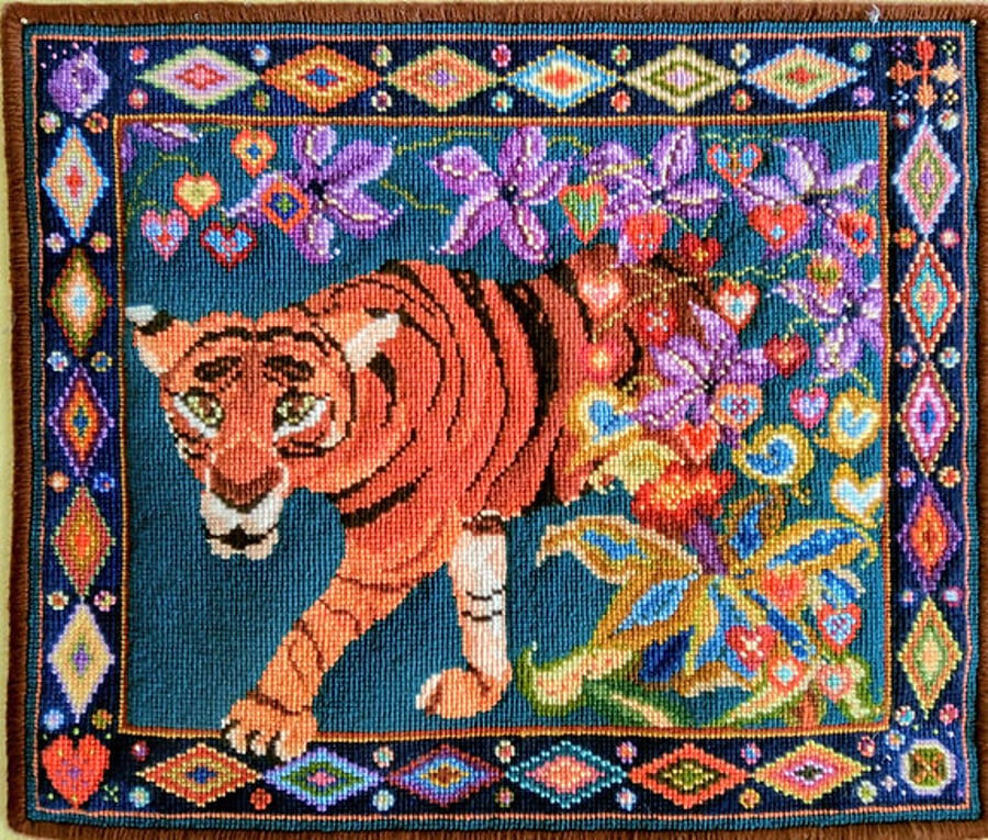 Tiger Tapestry Cushion Kit, Charted Needlepoint, Pillow, Counted Cross Stitch