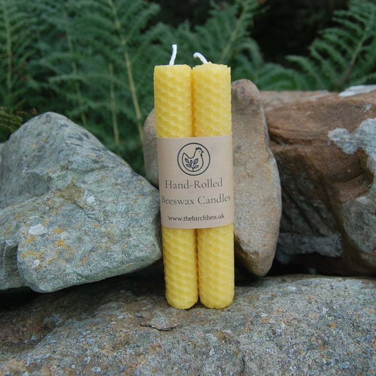 Pair of Hand Rolled Beeswax Tapers (15cm)