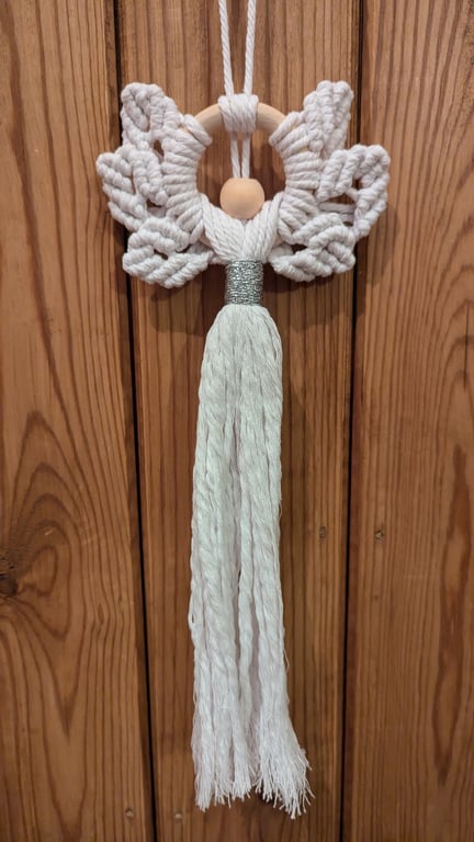 Christmas - white and silver macrame angel