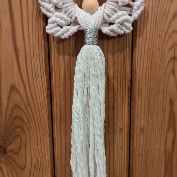 Christmas - white and silver macrame angel