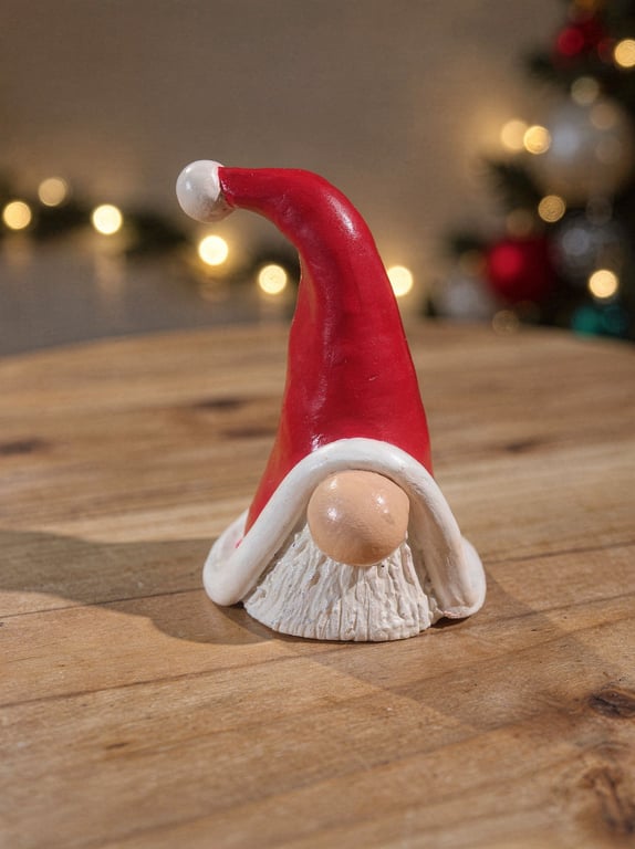 Handmade Christmas Santa Clay Gonk Festive Red & White