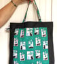 Tote bag, shopping bag, with a fun cats in windows design