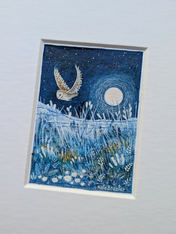 Moonlight Flight - Original miniature. A5 Mounted