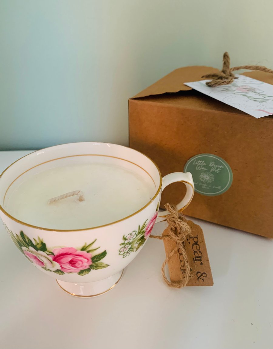 Pear and Freesia Tea Cup Candle with Gift Box