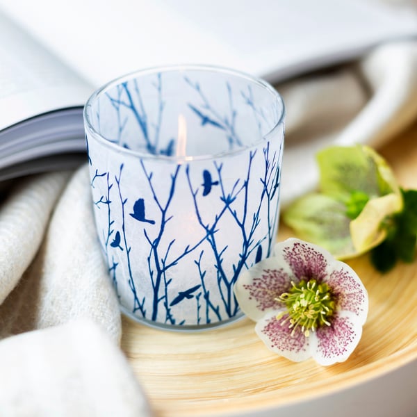 A flock of birds & delicate branches cyanotype candle holder Seconds Sunday