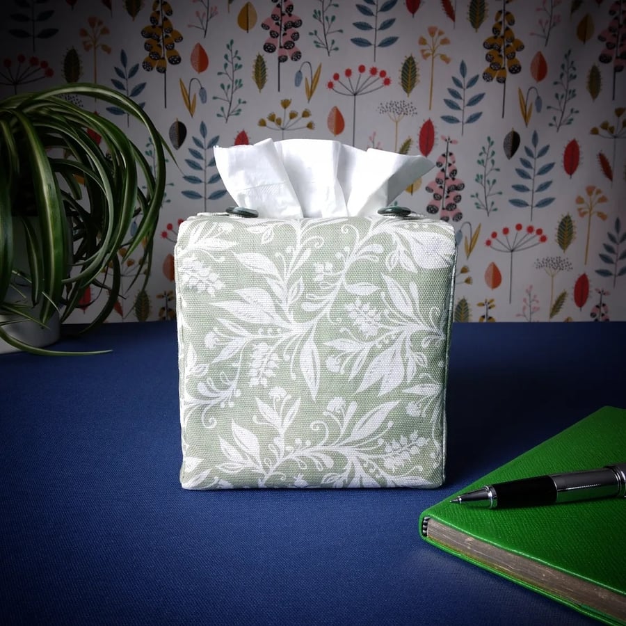 Square Tissue Box Cover Size 'B' - Wildflowers on Green