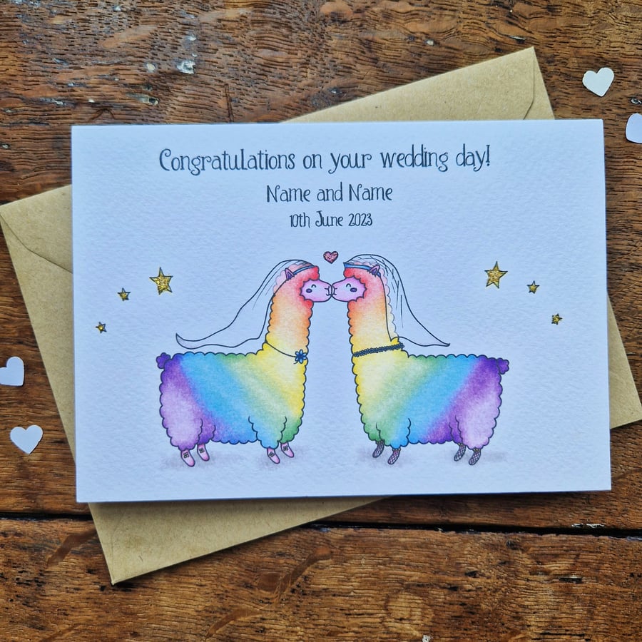 Personalised lesbian wedding card, Customised bride and bride card, Mrs and Mrs