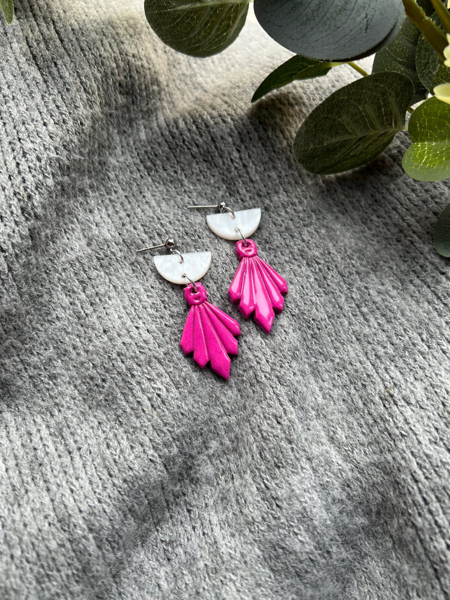 Pink Deco and Pearl Stud Drop Earrings