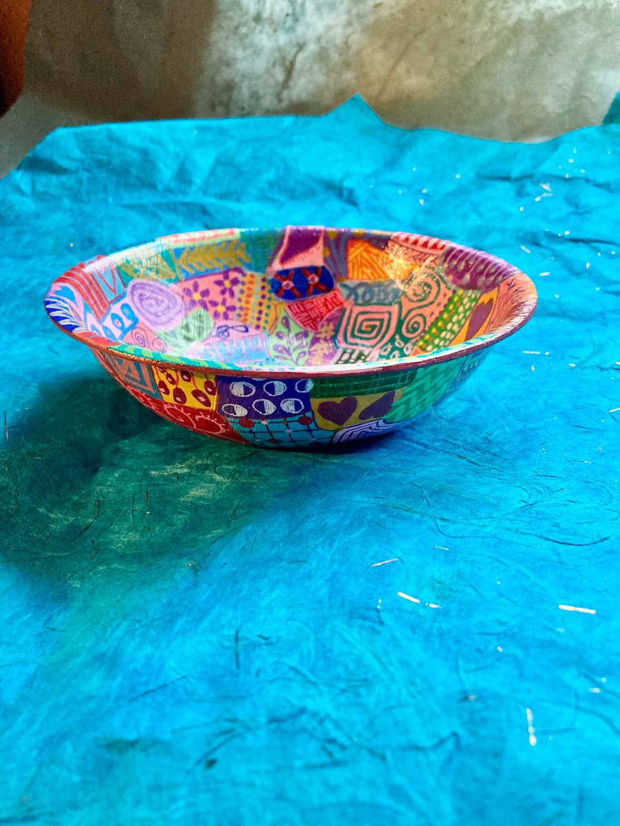 Hand painted  up cycled bamboo bowl 