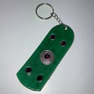 Green dyed Leather Keyring on chain with 5 Dark Purple Gemstones & Floral Centre