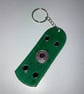 Green dyed Leather Keyring on chain with 5 Dark Purple Gemstones & Floral Centre