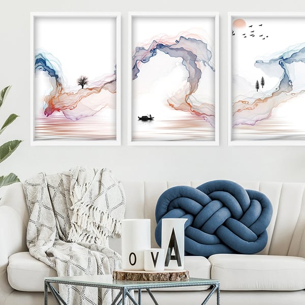 Above Bed Art, Set of 3 Calming Watercolour Art, Zen Wall Art, Office Decor, Min