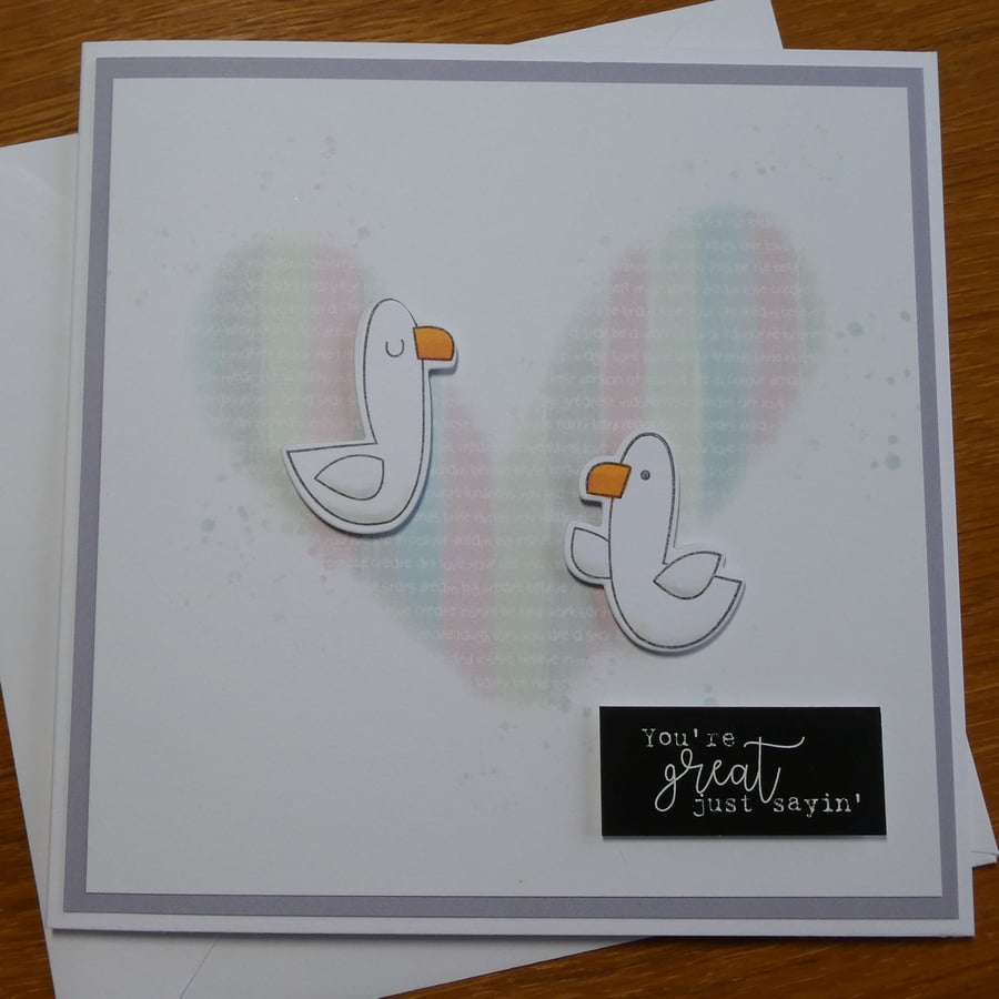 Pastel Rainbow Heart Gull Card - Valentine, Mother's Day, Anniversary, Birthday