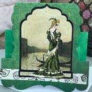 Elegant Venetian masked lady fancy fold birthday card