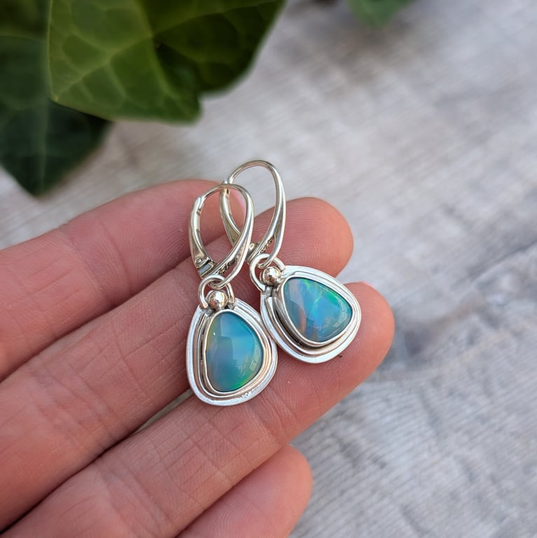 Turquoise Blue Aurora Opal Teardrop Earrings - JBJ3040