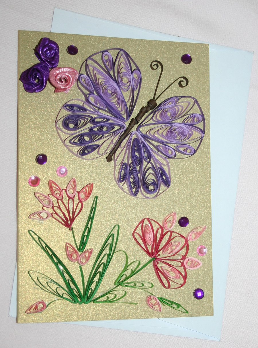 Purple Butterfly Quilled Card A6