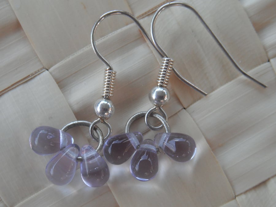 Delicate Clear Lilac Tear Drop Glass Bead Earrings