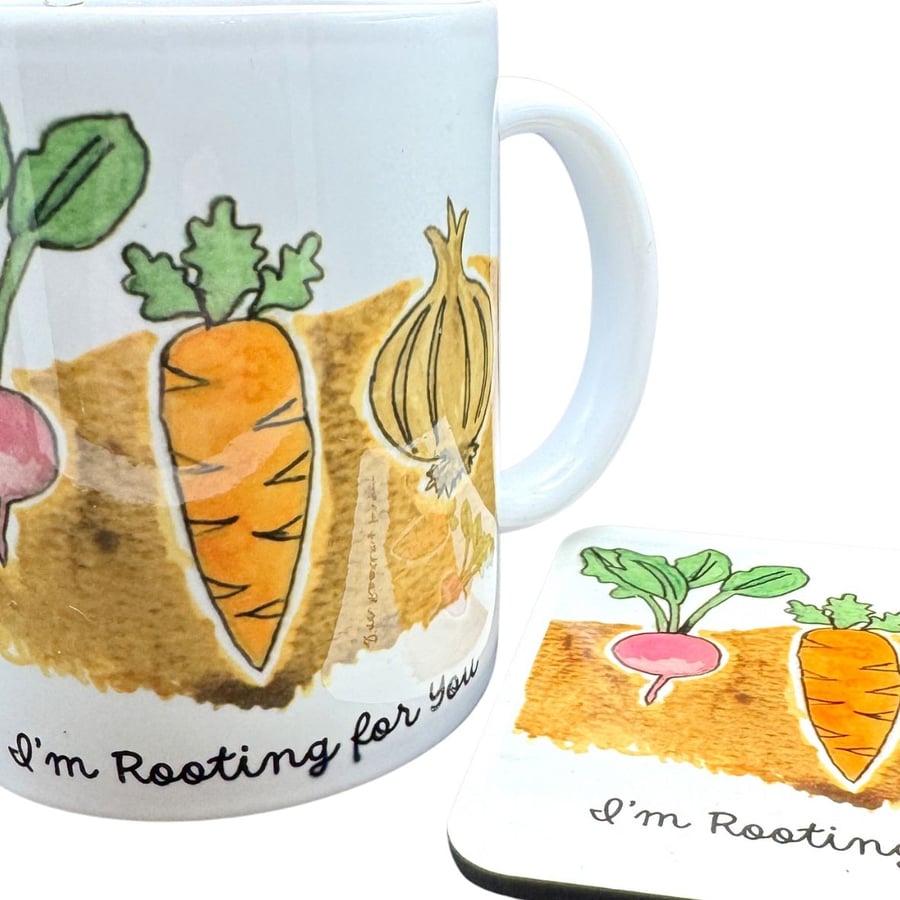 Perfectly Imperfect - Plant Pun "Rooting for You" Mug and Coaster set