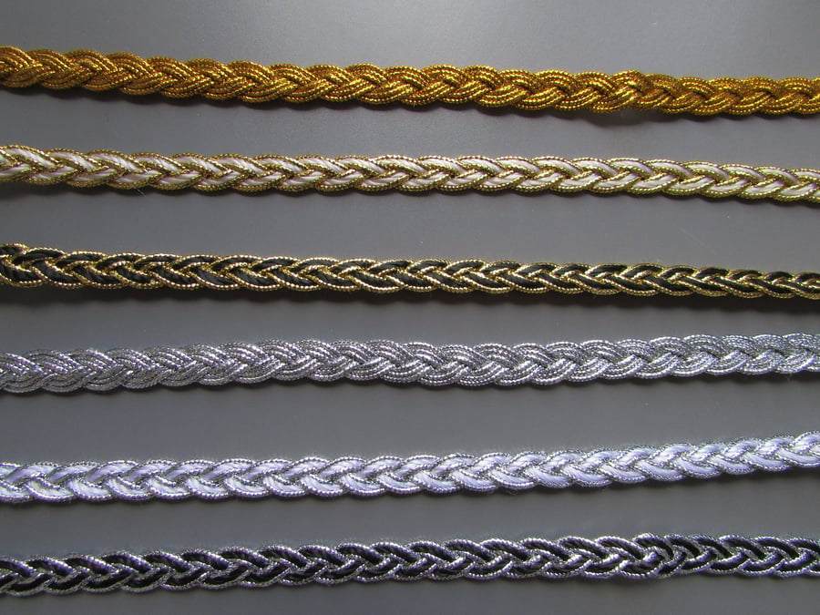 8mm Metallic Plait Braid Trim Sold By The Metre