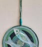 FSMM073 - Metal Fish Mandala Wall Hanging-16.5cm diameter-Turquoise-Silver-Green - Image 2
