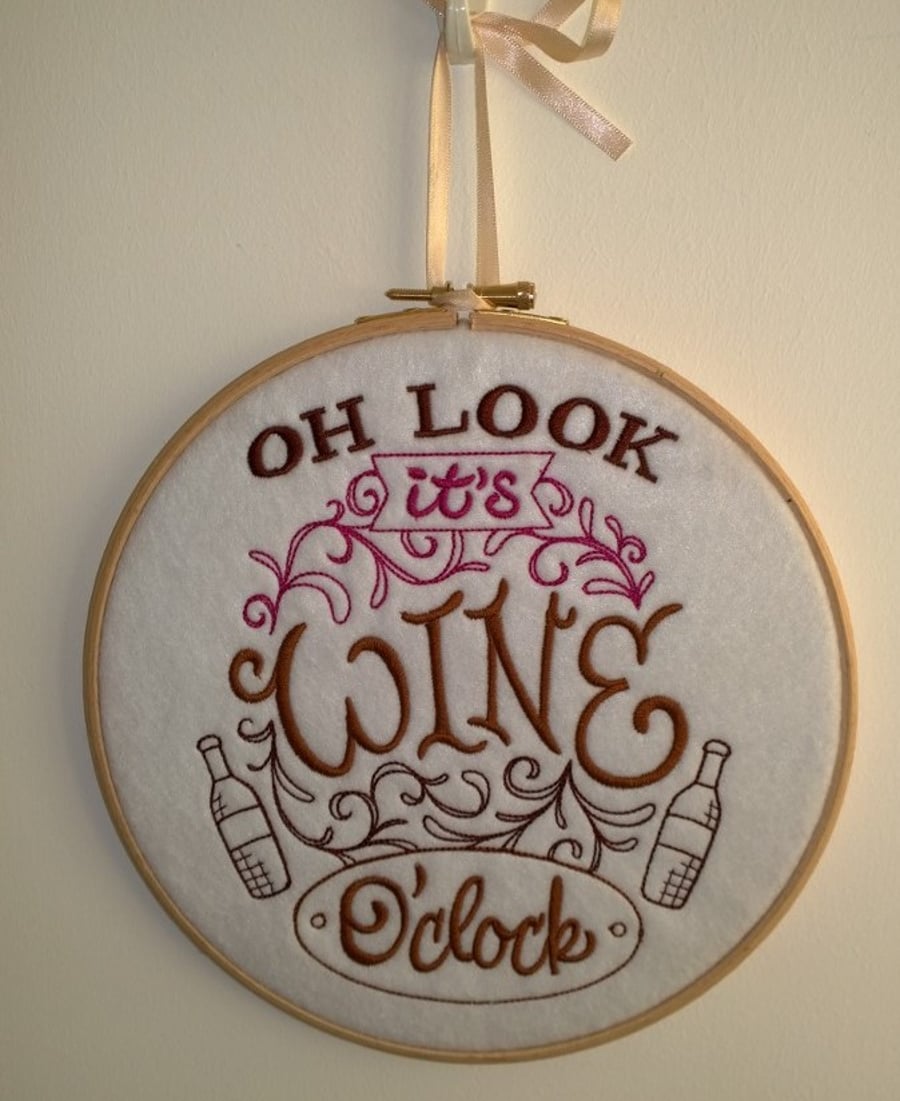 Hooped Embroidered Oh Look, It's Wine O'clock