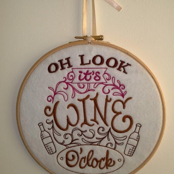Hooped Embroidered Oh Look, It's Wine O'clock