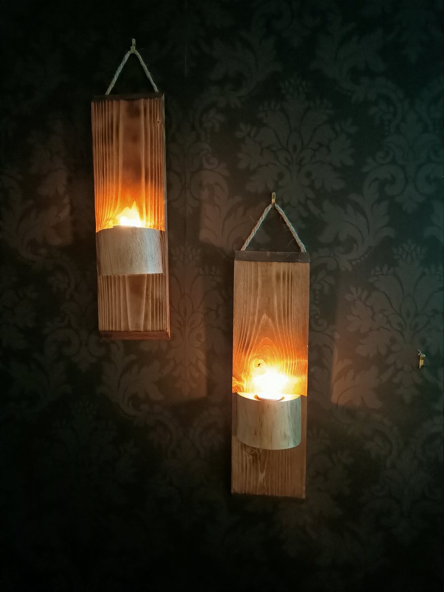 Silver Birch and Pine Wall Sconce candle holder 1 Pair
