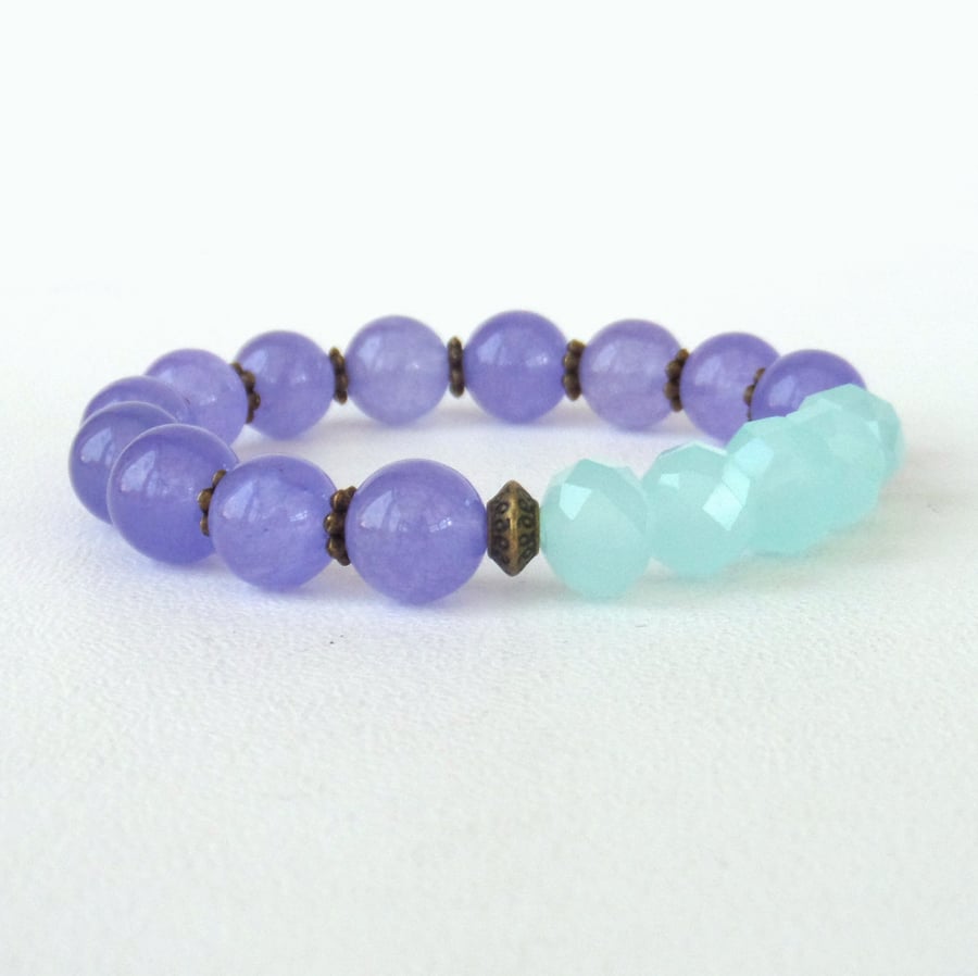 Purple and blue handmade stretchy bracelet