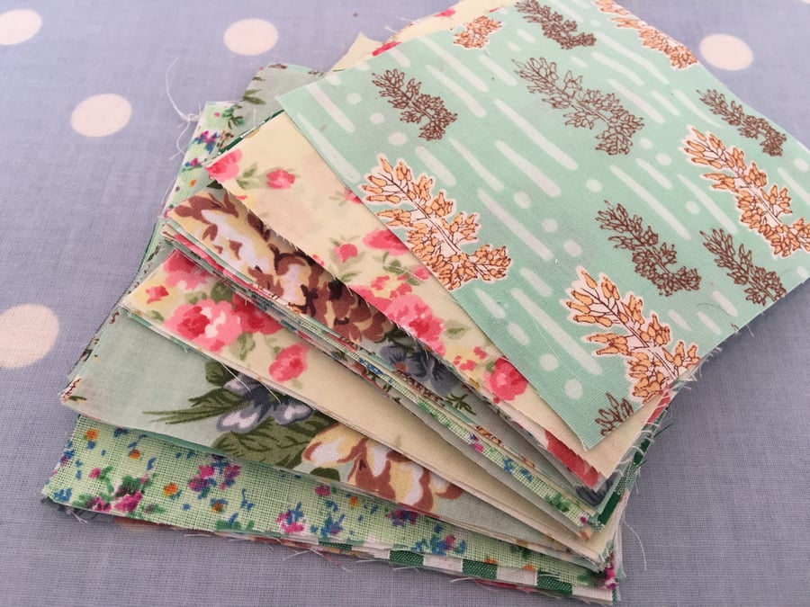 50 x 4" Green  cotton fabric  patchwork squares