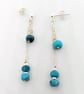Genuine Turquoise Sterling Silver Chain Dangle Earrings. - Image 2
