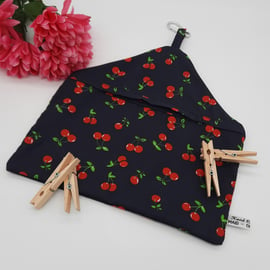 Peg bag, small,  sale, navy cherry cotton, free uk delivery
