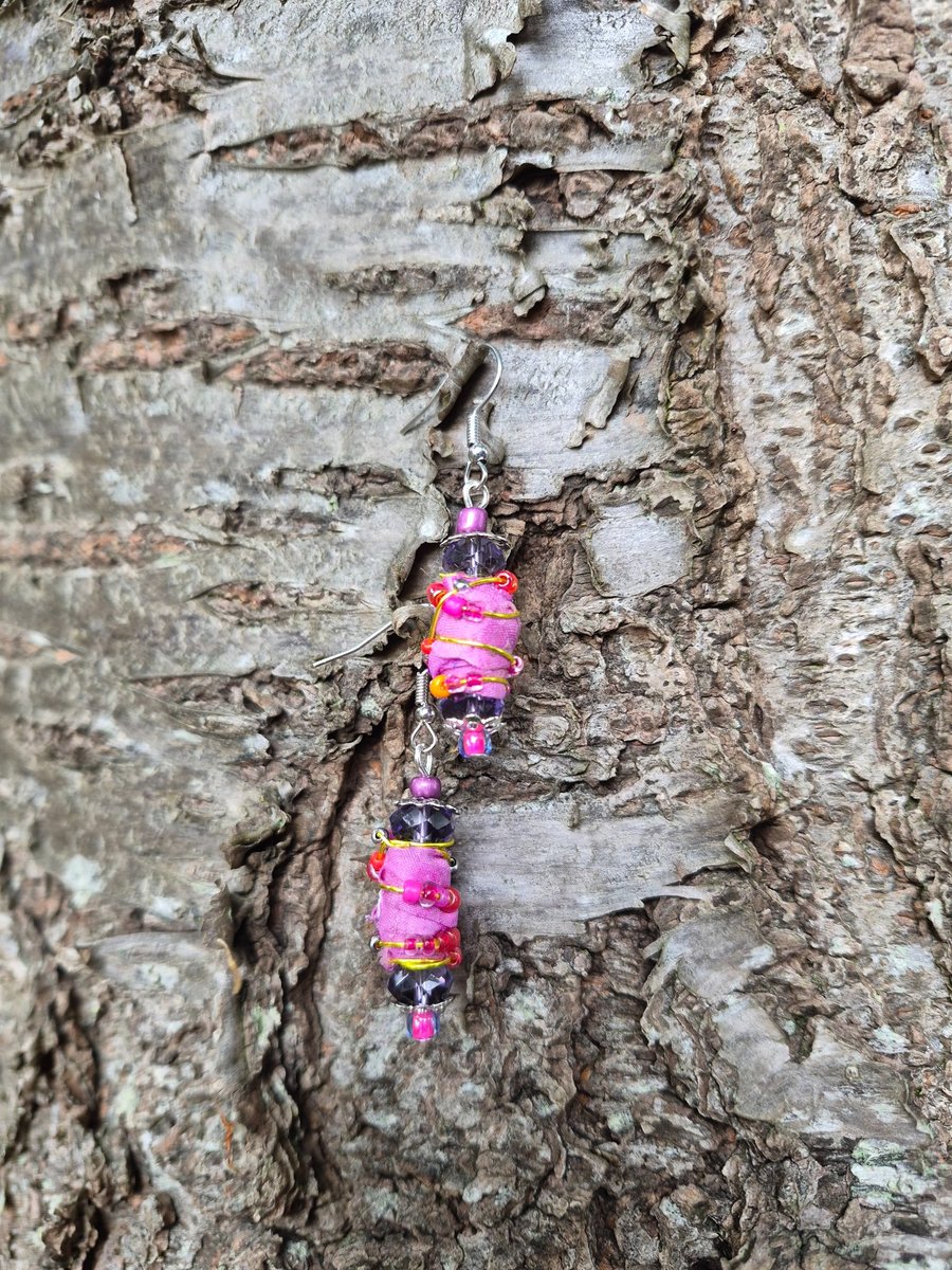 Wire and Bead Wrapped Dangle Earrings 