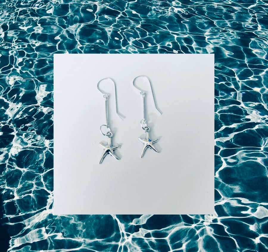 Starfish  Earrings - Silver Plated 1”Drop - FREEPOST
