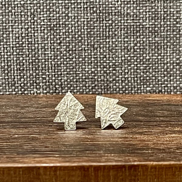 Textured Christmas tree studs in sterling silver