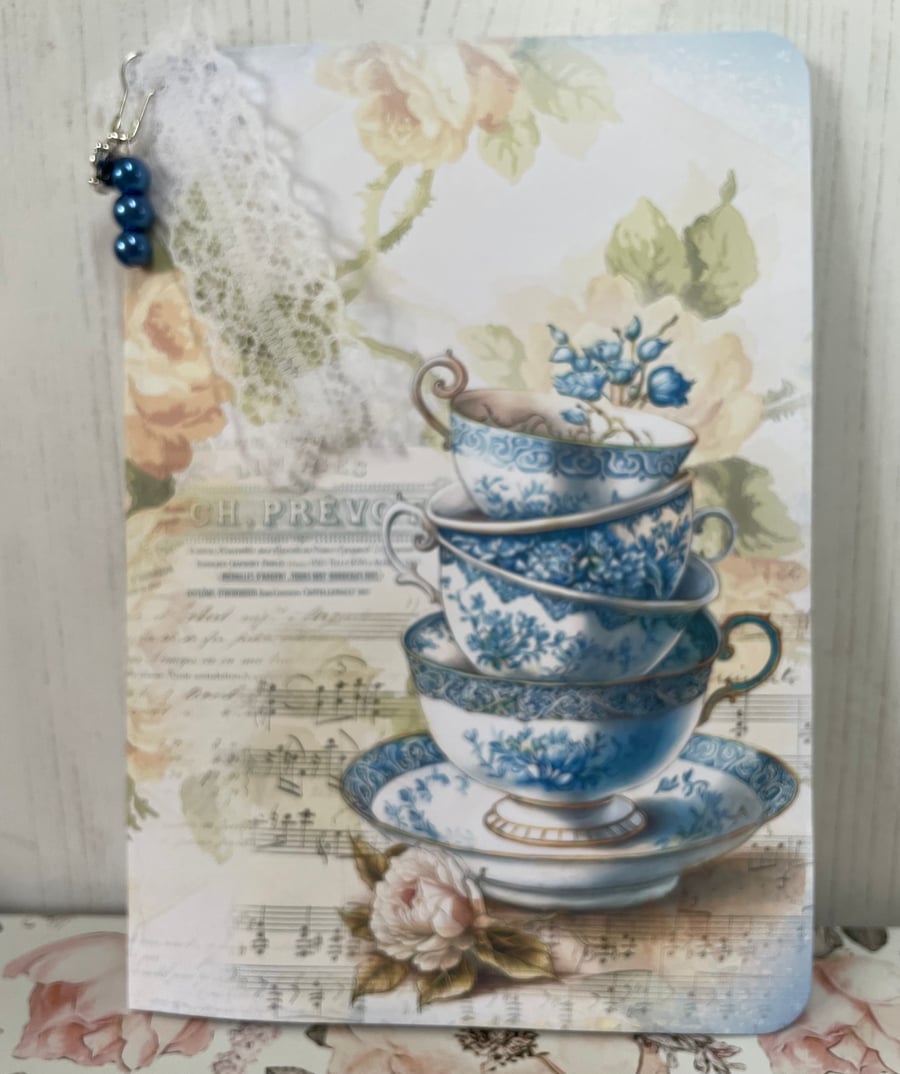 Folio - Blue tea cups and birds by Carolee Crafts PB9 0033