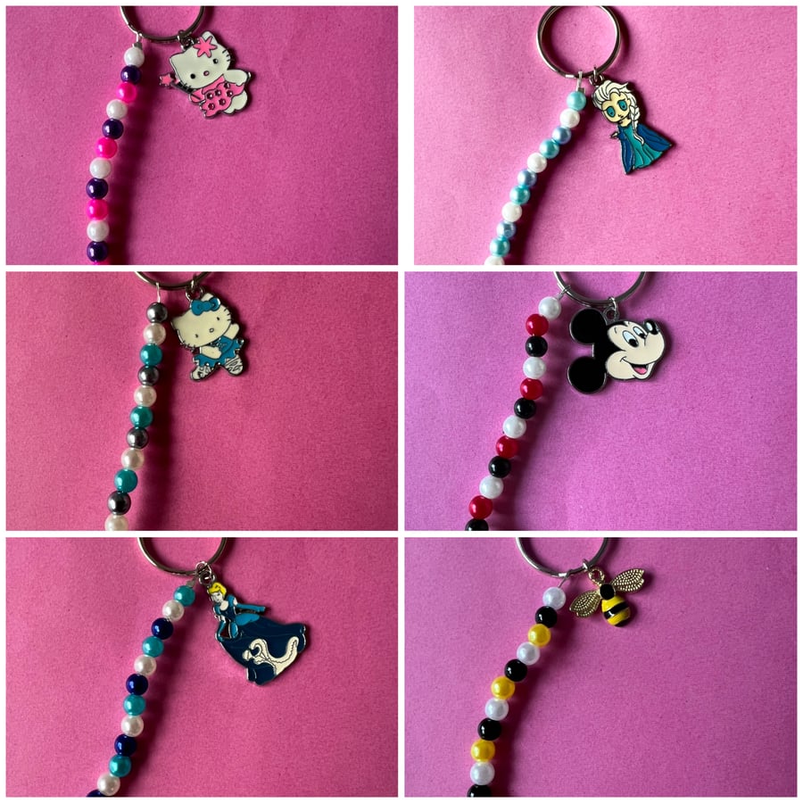 Beaded key rings with character charms