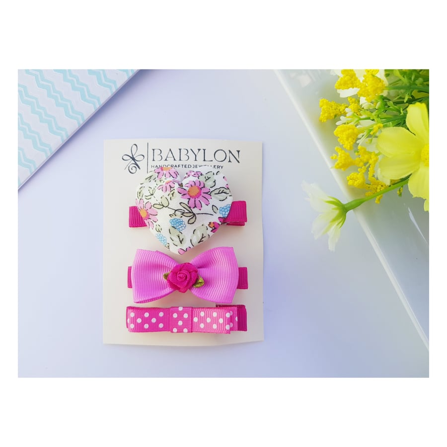 Handmade Toddlers Girls Baby Hair Clips, A set of 3