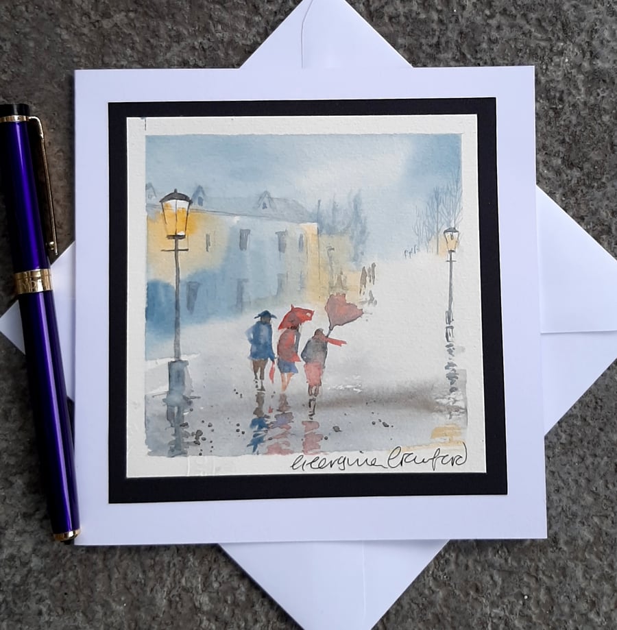 Blank Card. Three Friends. Handpainted Card Keepsake. Handmade Card