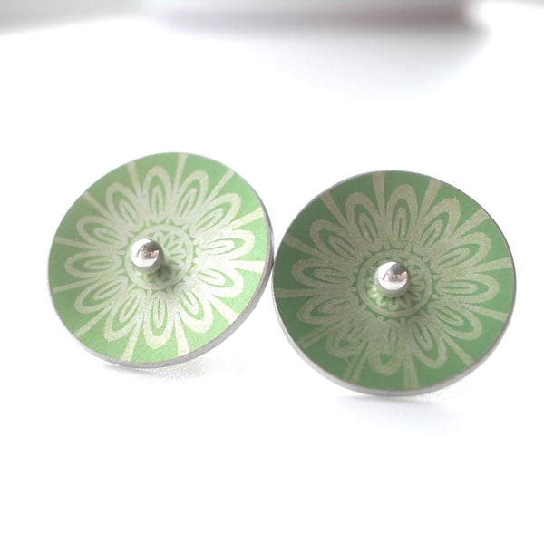 Green and silver flower studs