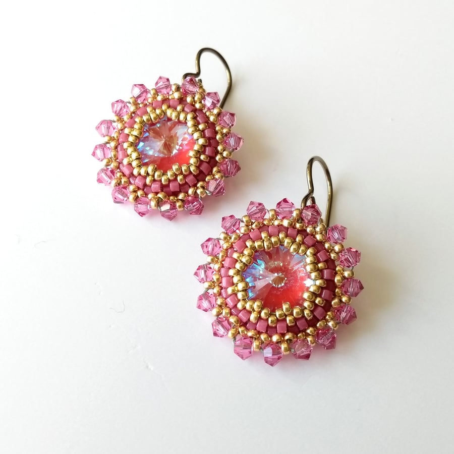 Rose Pink Crystal Drop Earrings