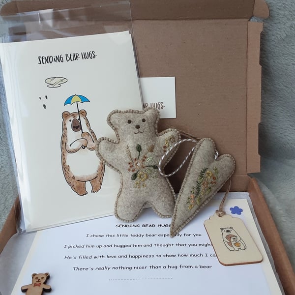 Sending Bear Hugs post box gift set. Teddy bear letterbox gift, birthday box