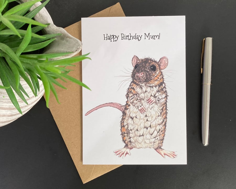 Rat Art Card. Blank or personalised for any occasion.