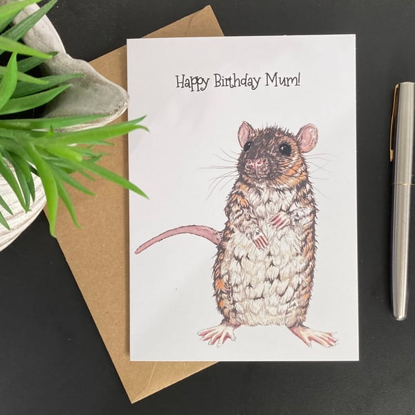 Rat Art Card. Blank or personalised for any occasion.