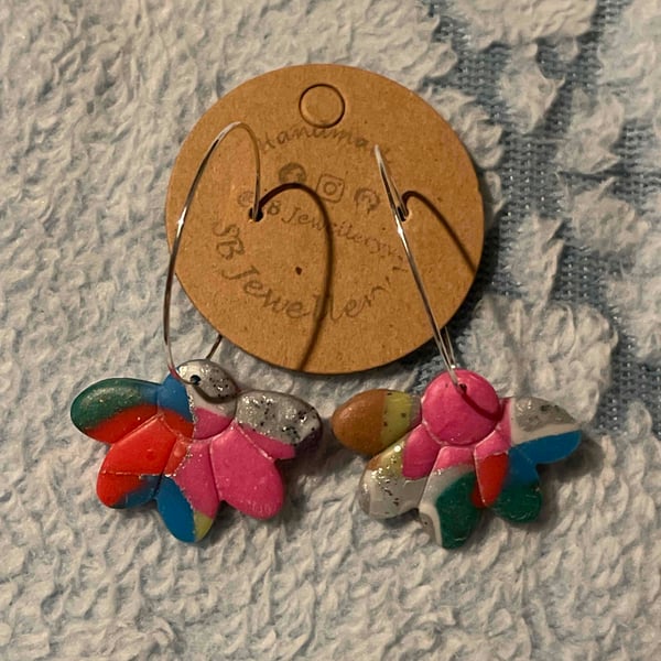 Handmade Polymer Clay Marble Mix Hoop Earrings (30mm)