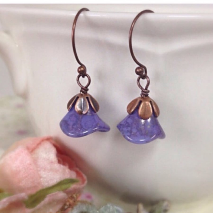 Purple flower earrings