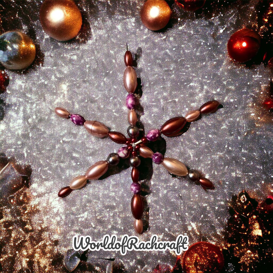Gold, brown and purple snowflake tree ornament