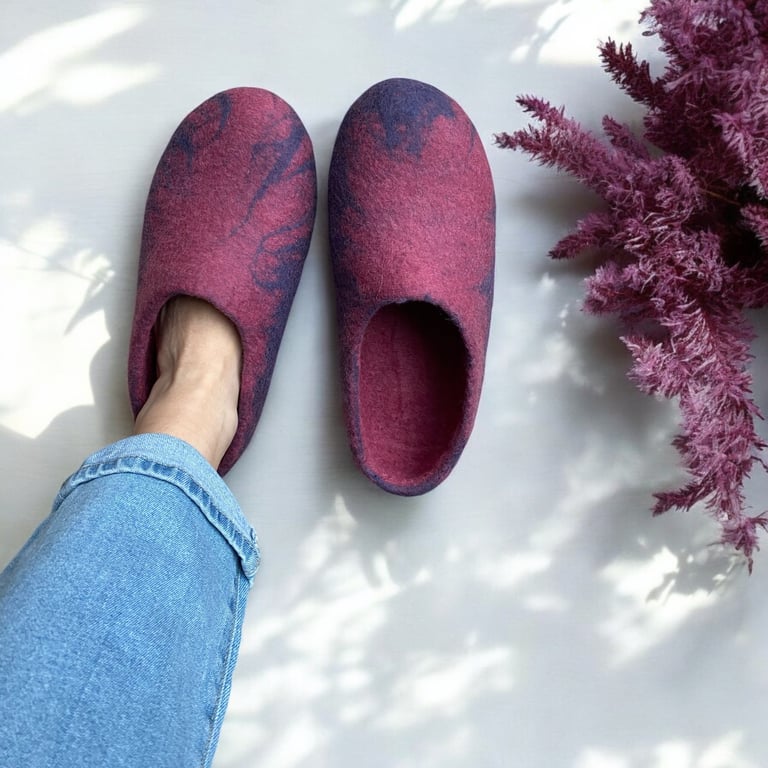 Mulberry Hand Felted Merino Wool Slippers Clogs