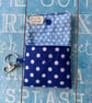 Keychain pouch mini for ear buds or keys blue and white polka  - Image 9