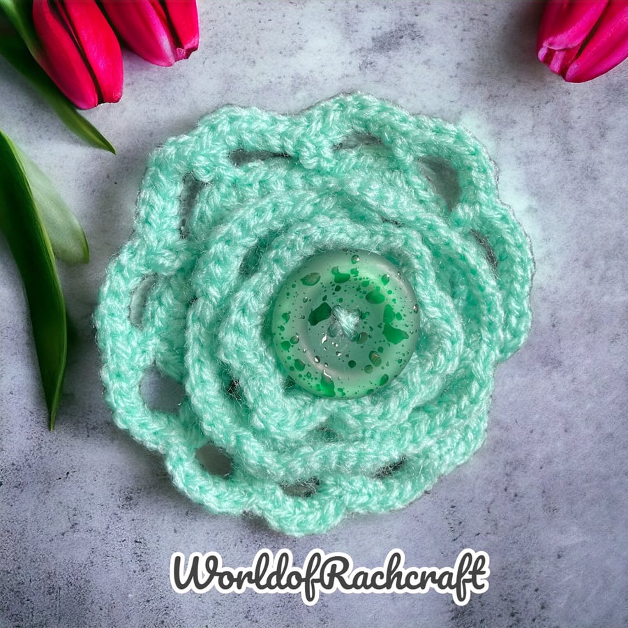Crochet flower brooch