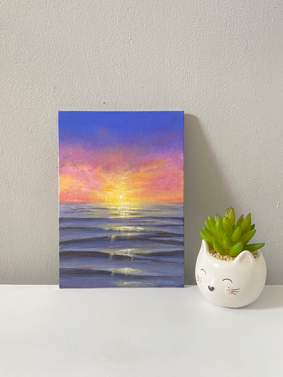 Acrylic sunset painting seascape ocean landscape